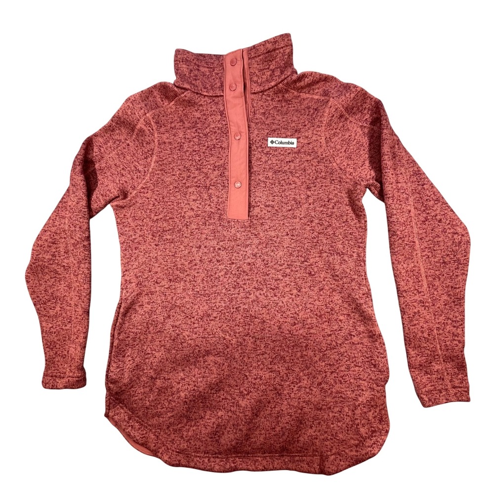 Columbia Salmon Fleece Pullover Snap Mock Neck Sweater Knit Womens Small
